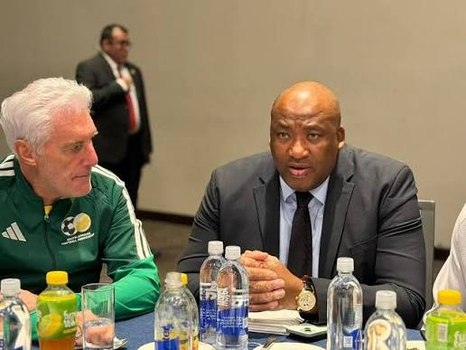 Sports minister Gayton McKenzie and former Bafana Bafana coach Hugo Broos. Photo: @GaytonMcK / X