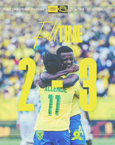 Sundowns beat Arrows 3–2. Away goals put them in an MTN8 final with Pirates.