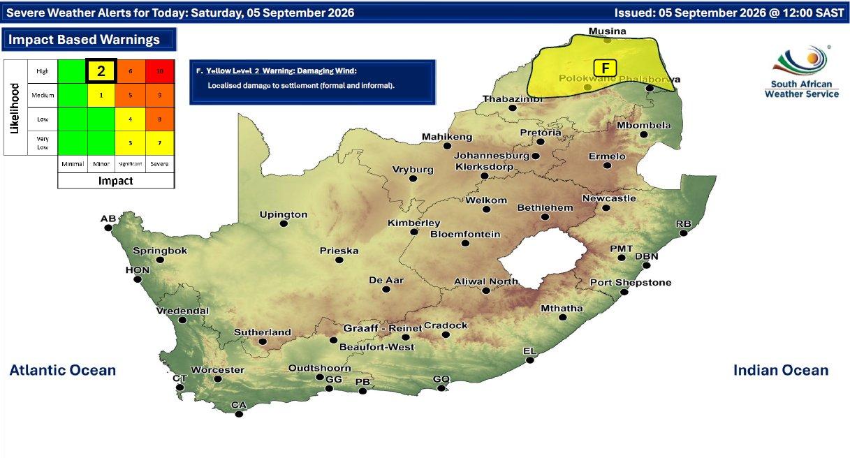 SAWS warning map. Photo: X / @SAWeatherServic