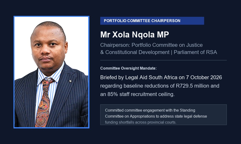 Mr Xola Nqola MP, Chairperson of the Portfolio Committee on Justice and Constitutional Development