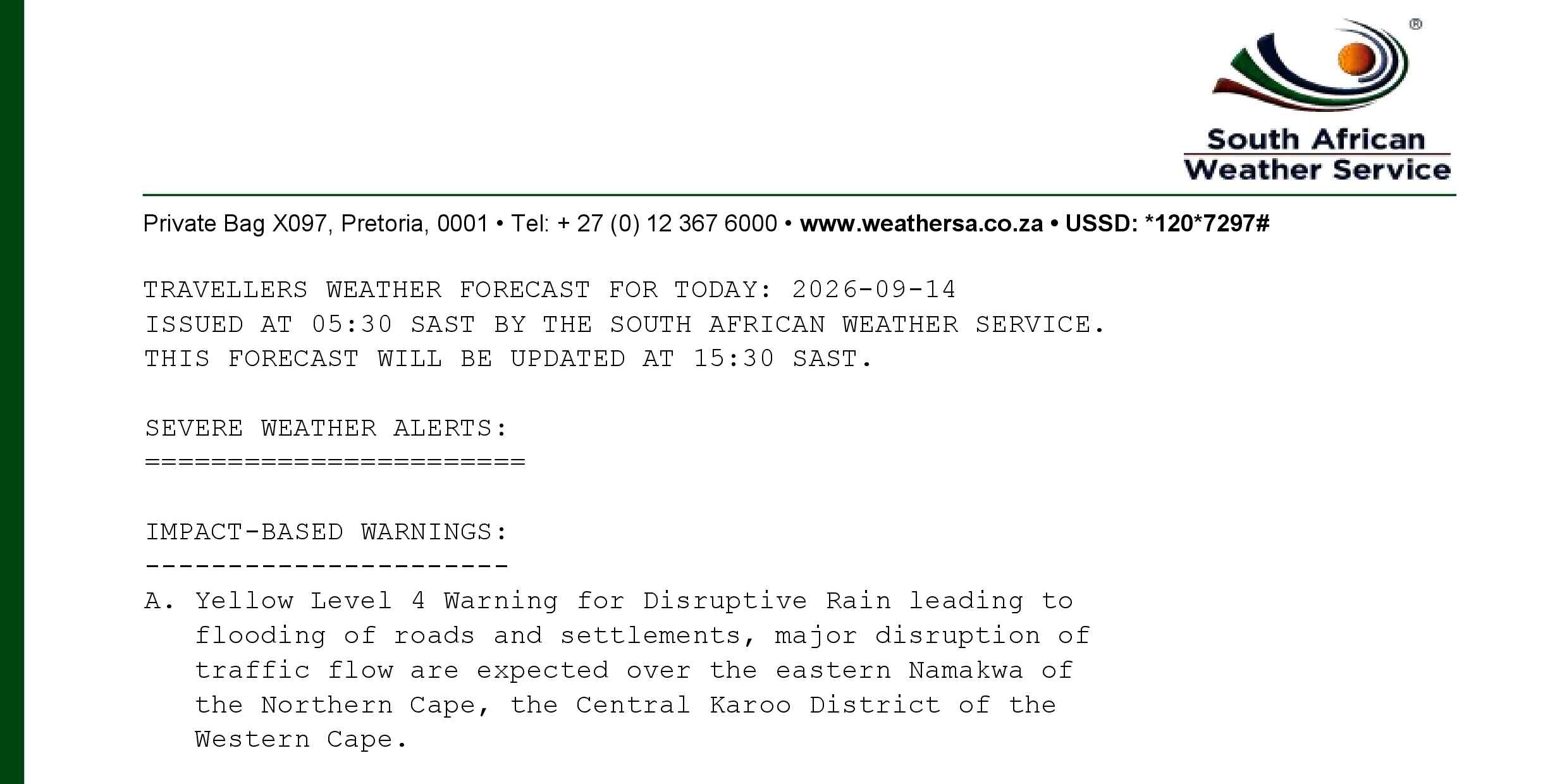 Namakwa Schools and Grade 12 Science Papers Shut as Level 4 Rain Warning Holds